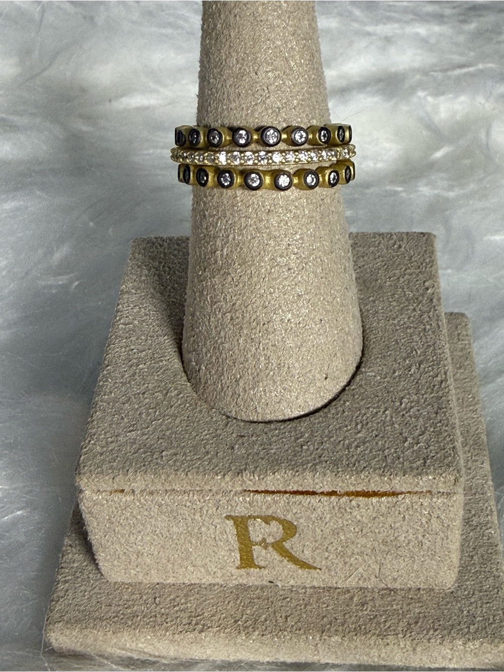 Freida Rothman Gold Crystal Stackable Ring Set of three